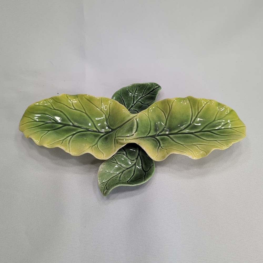 Green Ceramic Leaf Serving Platter - Decorative Table Tray